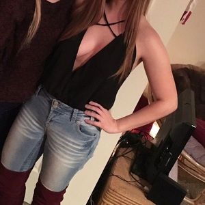 Low cut black bodysuit